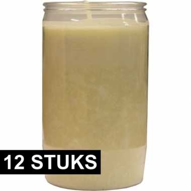 12x witte grafkaarsen/gedenklichten 7 x 15 cm 6 dagen