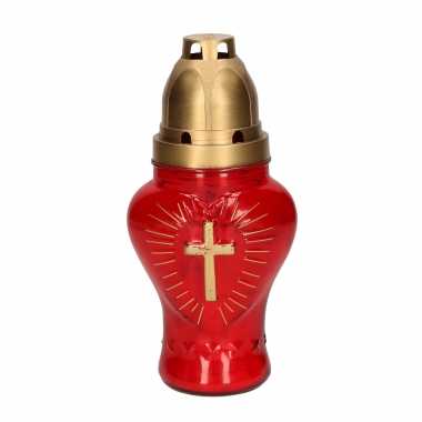 1x grafkaarsen hartje met gouden kruis 18 cm