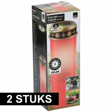 2x rode led graflichten/grafkaarsen op zonne-energie