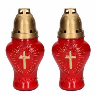 3x grafkaarsen hartje met gouden kruis 18 cm