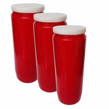 3x rode grafkaarsen/gedenklichten 7 x 20 cm 9 dagen