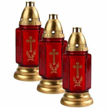 6x stuks grafkaarsen/gedenklichten met deksel rood/goud 11 x 24 cm 3 dagen brandtijd