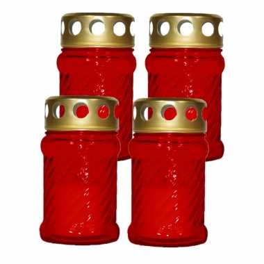 Set van 4x stuks horror decoratie grafkaars/gedenklicht met deksel rood 7 x 12 cm 10 uren brandtijd