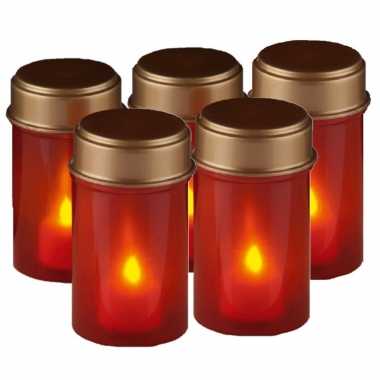 Set van 5x stuks graflichten met flikkerende kaars 12cm