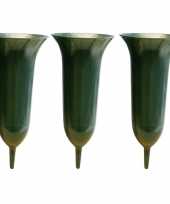 3x groene kunststof grafvazen 26 cm