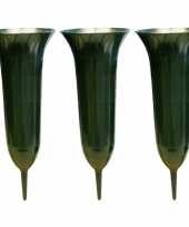 3x groene kunststof grafvazen 31 cm