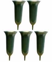 5x groene kunststof grafvazen 26 cm