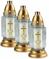 5x stuks grafkaarsen gedenklichten met deksel wit goud 11 x 24 cm 3 dagen brandtijd