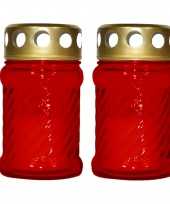 Set van 2x stuks horror decoratie grafkaars gedenklicht met deksel rood 7 x 12 cm 10 uren brandtijd